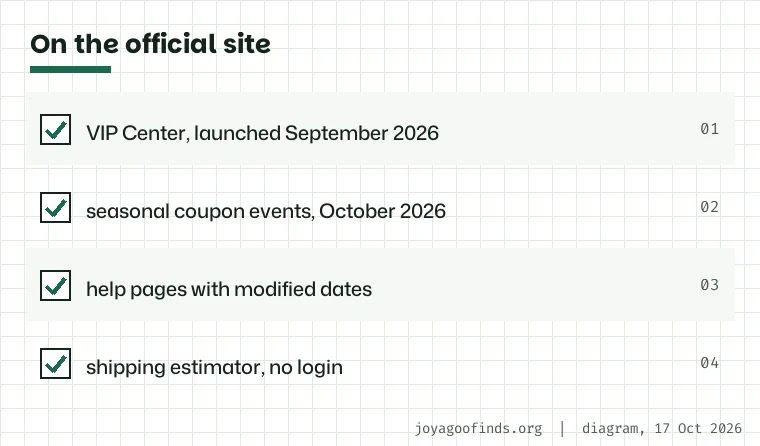 Card noting two official items from autumn 2026: a VIP Center launched in September 2026 and seasonal coupon events running in October 2026, both to be checked on the official announcements.